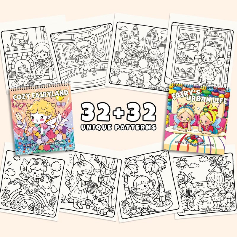 FunLavie 2 Pack Cozy Coloring Books for Adult Relaxation - 64 Pages Comfy City & Flower Fairy Scenes for Adult Stress Relief & Relieve Anxiety, Mindfulness Gift for Women, Spiral Bound – by - Image 5